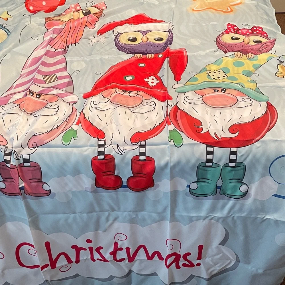 NIP- shower curtain Merry Christmas Owl and Gnome